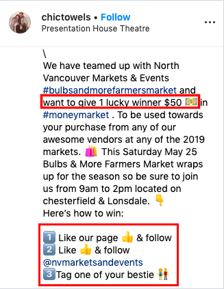 Example of an Instagram giveaway with a call-to-action 