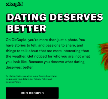 Example of copywriting from OkCupid