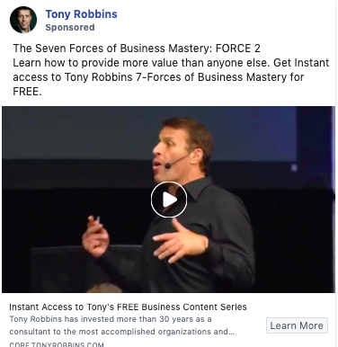 Example of copywriting from Tony Robbins